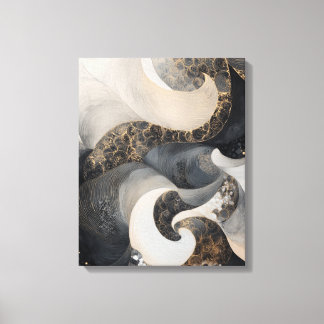 Zwart en Crème Abstract met Gouden Accent Modern Canvas Afdruk