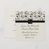 Zwart en Crème Bloemrijke Uitnodiging na de Bruilo (Voorkant / Achterkant)