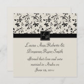 Zwart en Crème Bloemstuk Trouwfeest Uitnodiging (Voorkant / Achterkant)