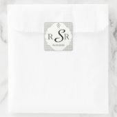  zwart en crème diamanten bruiloft monogram vierkante sticker (Tas)