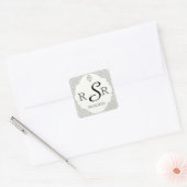  zwart en crème diamanten bruiloft monogram vierkante sticker (Envelop)