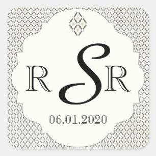 zwart en crème diamanten bruiloft monogram vierkante sticker