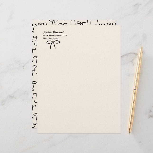 Zwart en Crème Eenvoudige Bogen Persoonlijk Briefp Briefhoofd (Voorkant / Achterkant in situ)