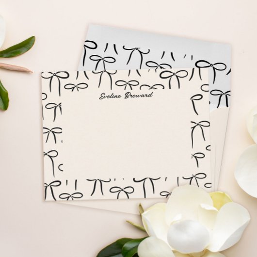 Zwart en Crème Eenvoudige Bogen Persoonlijk Briefp Notitiekaartje