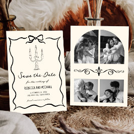 Zwart en Crème Hand Getekende Boog Foto Trouwdag Save The Date