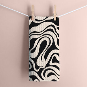 Zwart en Crème jaren 70 Retro Modern Swirl Theedoek