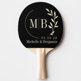 Zwart en Crème Kleurig Bruidsmonogram Tafeltennisbatje