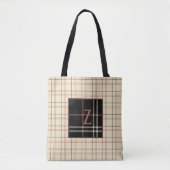 Zwart en crème met roze Initiaal Tote Bag (Voorkant)
