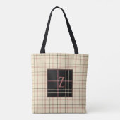 Zwart en crème met roze Initiaal Tote Bag (Achterkant)