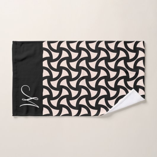 Zwart en Crème Modern Elegant Monogram Bad Handdoek (Handdoek)