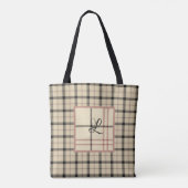 Zwart en Crème Plaid Gepersonaliseerd Tote Bag (Achterkant)