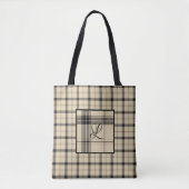 Zwart en Crème Plaid Gepersonaliseerd Tote Bag (Voorkant)