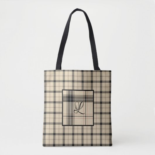 Zwart en Crème Plaid Gepersonaliseerd Tote Bag (Voorkant)