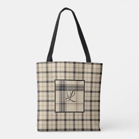 Zwart en Crème Plaid Gepersonaliseerd Tote Bag (Achterkant)