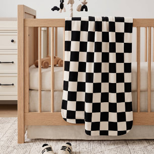Zwart en Crème Retro Schakbord Sherpa Deken