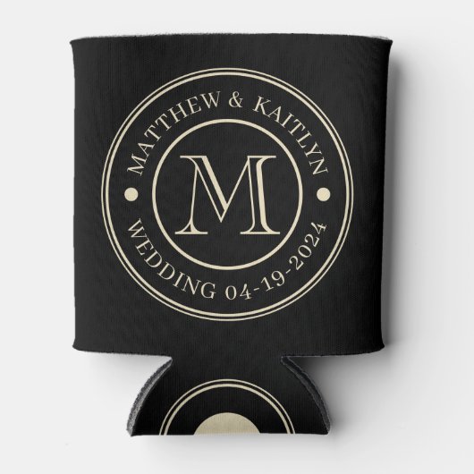Zwart en Crème Trouw Monogram Blikjeskoeler (Voorkant)
