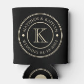 Zwart en Crème Trouw Monogram Blikjeskoeler (Achterkant)