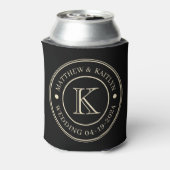Zwart en Crème Trouw Monogram Blikjeskoeler (Blikje Achterkant)