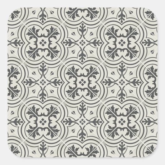Zwart en crème vloer tegel patroontextuur vierkante sticker (Voorkant)