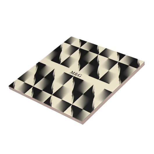 Zwart en Crème (voeg initialen toe) Tegeltje (Zijkant)