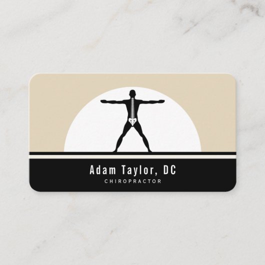 Zwart en Custom Beige Vitruvian Man Chiropractor Visitekaartje (Voorkant)