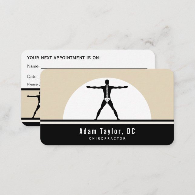 Zwart en Custom Beige Vitruvian Man Chiropractor Visitekaartje (Voorkant / Achterkant)
