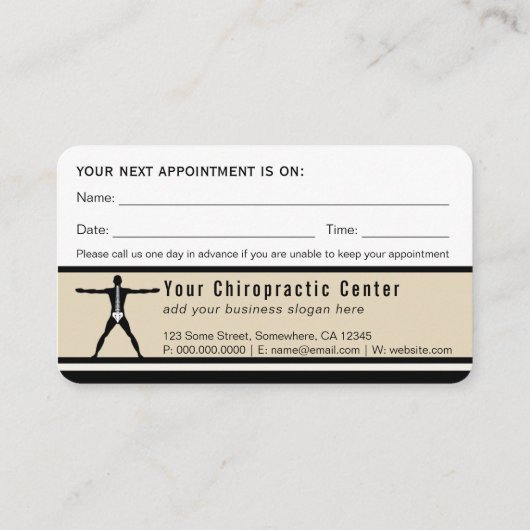 Zwart en Custom Beige Vitruvian Man Chiropractor Visitekaartje (Achterkant)