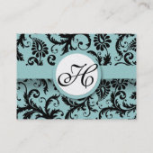 Zwart en Damast Bloemen met Koraal Trim Visitekaartje (Achterkant)