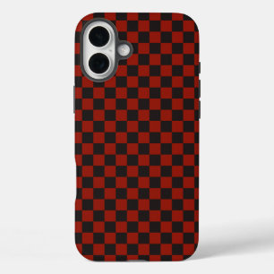 Zwart en diep rood dambordpatroon iPhone 16 plus hoesje