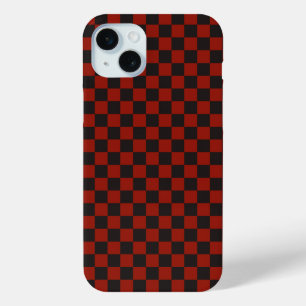 Zwart en diep rood dambordpatroon iPhone 15 mini hoesje