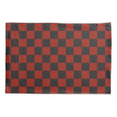 Zwart en diep rood dambordpatroon kussensloop (Achterkant-Links)