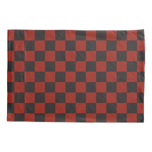 Zwart en diep rood dambordpatroon kussensloop (Achterkant-Links)