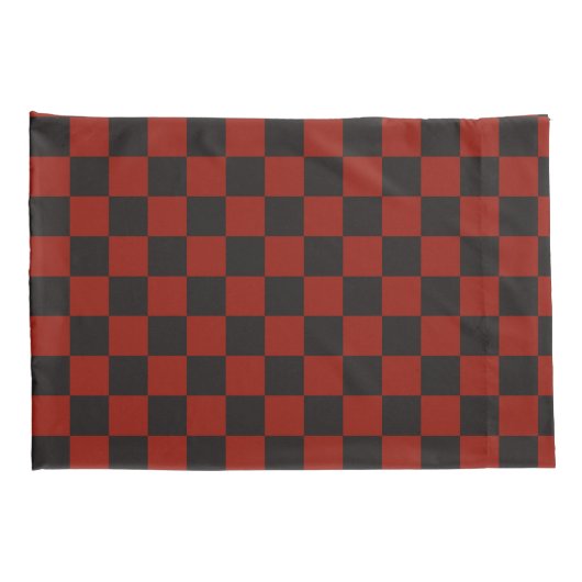 Zwart en diep rood dambordpatroon kussensloop (Achterkant-Rechts)