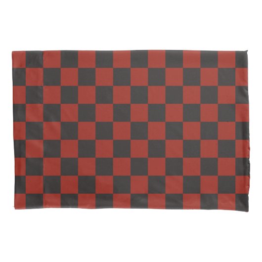 Zwart en diep rood dambordpatroon kussensloop (Voorkant-Links)