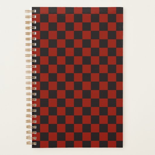 Zwart en diep rood schaakbordpatroon planner (Voorkant)