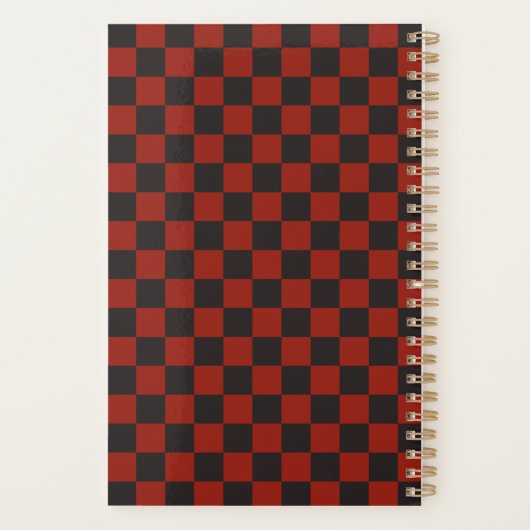 Zwart en diep rood schaakbordpatroon planner (Achterkant)