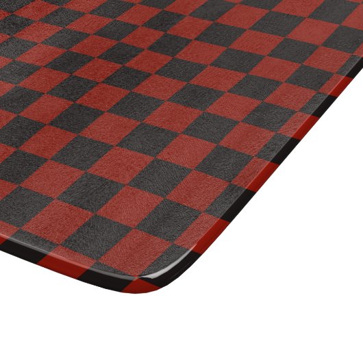 Zwart en diep rood schaakbordpatroon snijplank (Hoek)