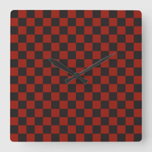 Zwart en diep rood schaakbordpatroon vierkante klok