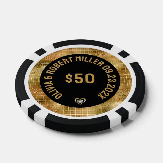 Zwart en Disco Spiegels Glitter Bruiloft Poker Chips (Enkel)