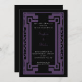 Zwart en donker Paars decohuwelijk Kaart (Voorkant / Achterkant)