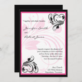 Zwart en Donker Roze Bloemen Bruiloft Uitnodiging (Voorkant / Achterkant)