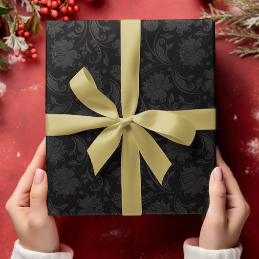 Zwart en donkergrijs Damasmaskermonochromatische v Cadeaupapier