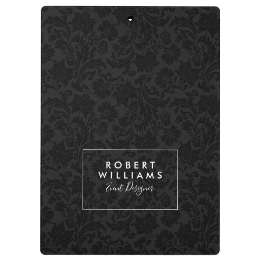 Zwart en donkergrijs Floral DamasPatroon Klembord (Achterkant)