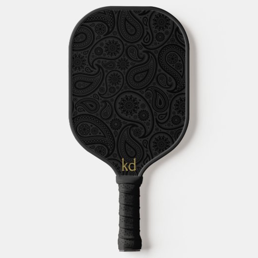 Zwart en donkergrijs  Paisley Monogram Pickleball Paddle (Voorkant)