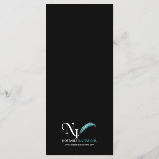 Zwart en Donkerroze Bloemenrol Bruiloft Menu (Achterkant)