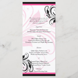 Zwart en Donkerroze Bloemenrol Bruiloft Menu