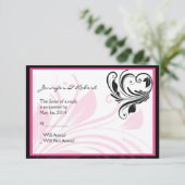 Zwart en Donkerroze Floral Scroll Response Kaart (Staand voorkant)
