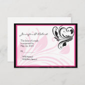 Zwart en Donkerroze Floral Scroll Response Kaart (Voorkant / Achterkant)