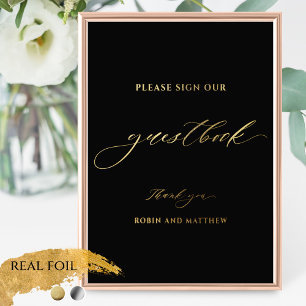 Zwart en Echt Folie Script Wedding Guestbook Sign Folie Afdrukken