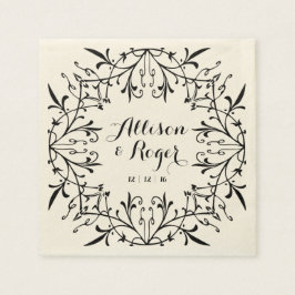Zwart en Ecru Fancy Vintage Bruiloft Servet